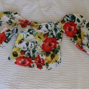 Puff-Sleeve Floral Crop Top